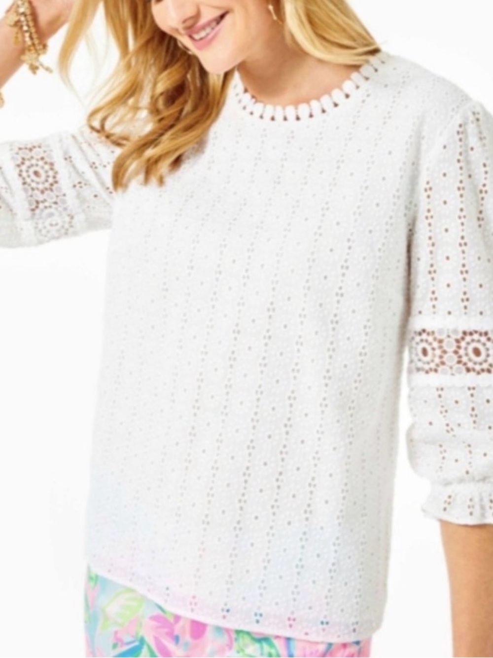 Lilly Pulitzer Jourdana White Eyelet Top Blouse Lined size 0